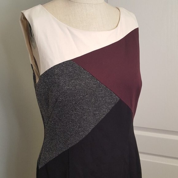 White House Black Market Office Dress Color Block Black Red Tweed - Picture 2 of 5